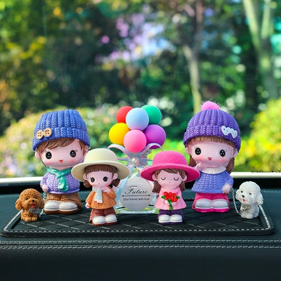 Car ornaments – Car Ornaments, Cute Dog - scarf-couple-rice-flower-color-balloon-big-diamond-pad