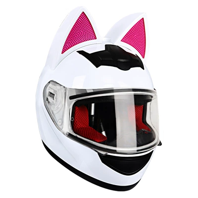 Motosiklet kaskı (dəbilqə) — for Men and Women, Full-Face - white-cat-clear-lenses-s