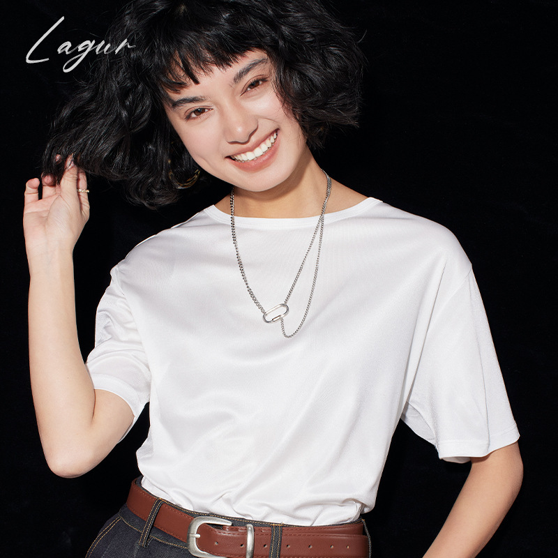 Too comfortable! Japan imported triacetic acid T-shirt white short sleeve casual versatile 2025 new summer women's top