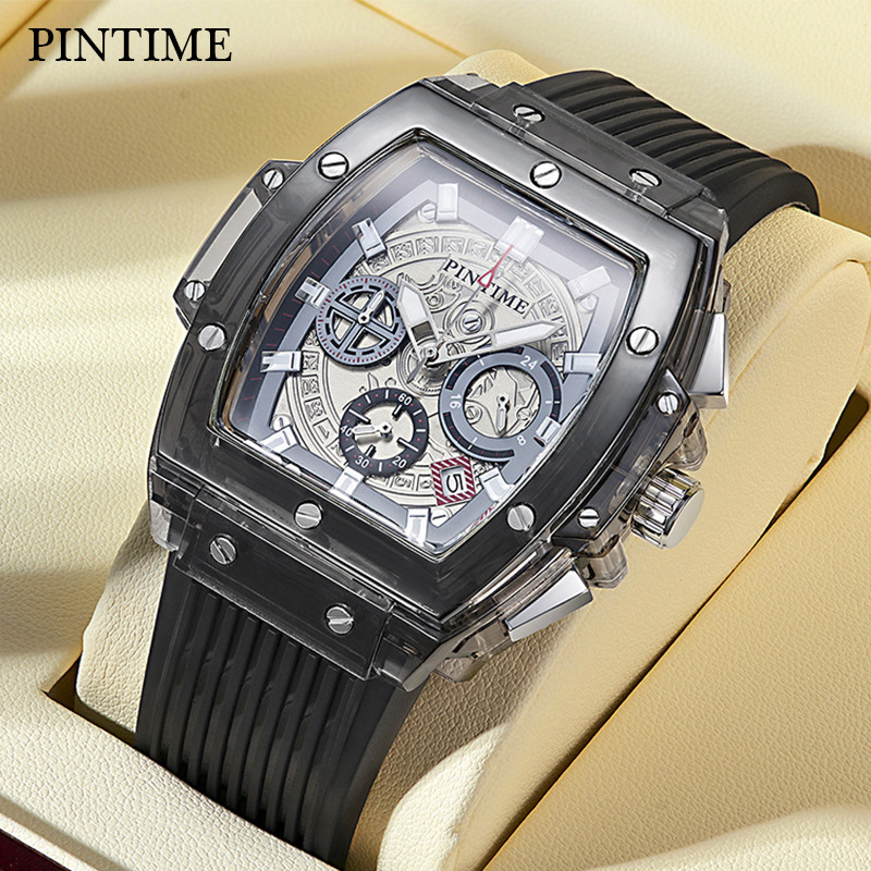Swiss Brand Watch Men's Mechanical Style Transparent Case Sports Outdoor Silicone Band Men's Quartz Watch Waterproof Model