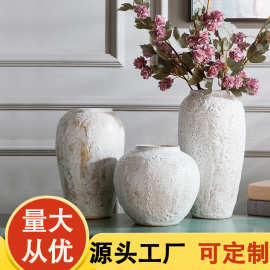现代简约干花陶瓷插花花瓶中式摆件复古小清新手工白色粗陶罐瓷器