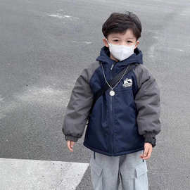 新款男童2026中小童冬季二棉冲锋衣儿童夹棉加厚保暖棉服外套拼色