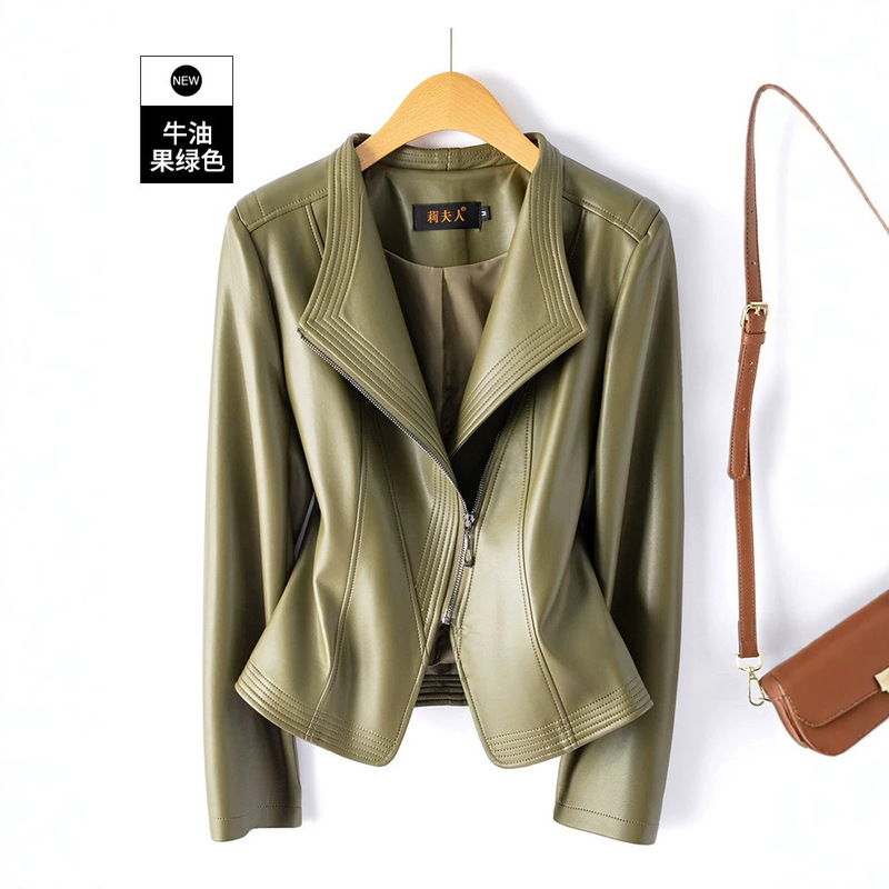 Cross-Border Hot-Selling Women's Genuine Leather Jacket, Spring and Autumn Plus-Size Short Slim-Fit Sheepskin Jacket for Petite Women Cross-Border Hot-Selling Women's Genuine Leather Jacket, Spring and Autumn Plus-Size Short Slim-Fit Sheepskin Jacket for Petite Women