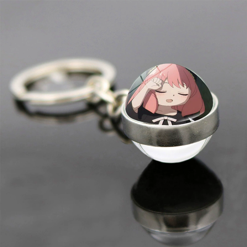 Double-sided glass pendant for keys, keychain, accessory