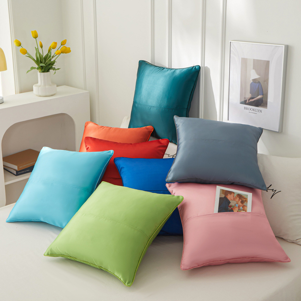 夏季纯色简约信封枕头家居家纺用品客厅沙发靠垫套纯手工拼接抱枕