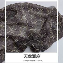 复古老钱风莱赛尔天丝亚麻印花布料女装连衣裙春夏新面料厂家直供