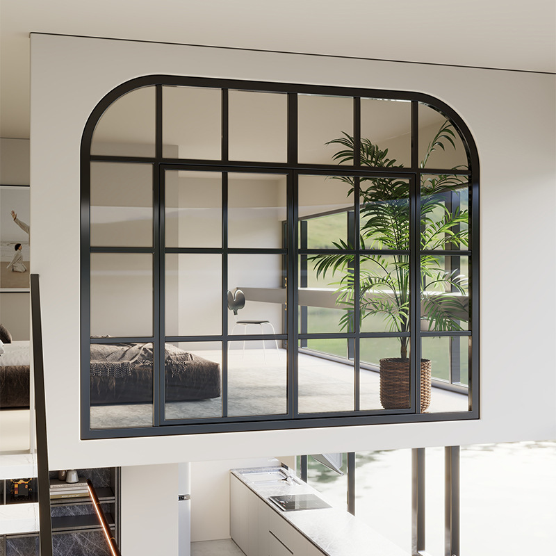 Ventanas arqueadas retrógradas francesas de hierro forjado viejas casas de arte de vidrio reforzado ventanas de FRP puertas interiores ventanas abiertas image 5