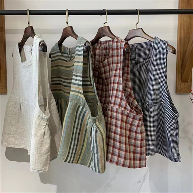 Vintage Artistic Japanese Style Linen Sleeveless Vest Women's Spring New Loose All-match Age-reducing Stacked Vest for Women