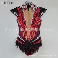 LIUHUO гимнастический костюм Бодибилдинг соревновательный костюм художественный тест женское детское соревновательное платье для выступлений черный красный градиент BD636