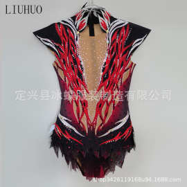 LIUHUO艺术体操服健美比赛服艺考女儿童表演竞技裙黑红渐变BD636
