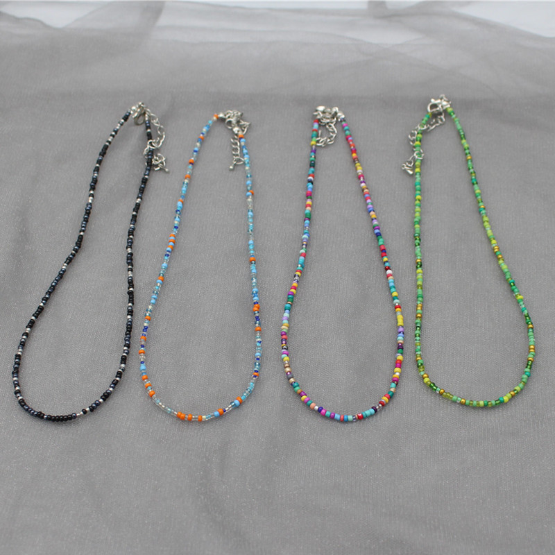 New Korean version of dopamine color beads necklace girl style bohemian beaded necklace clavicle chain wholesale