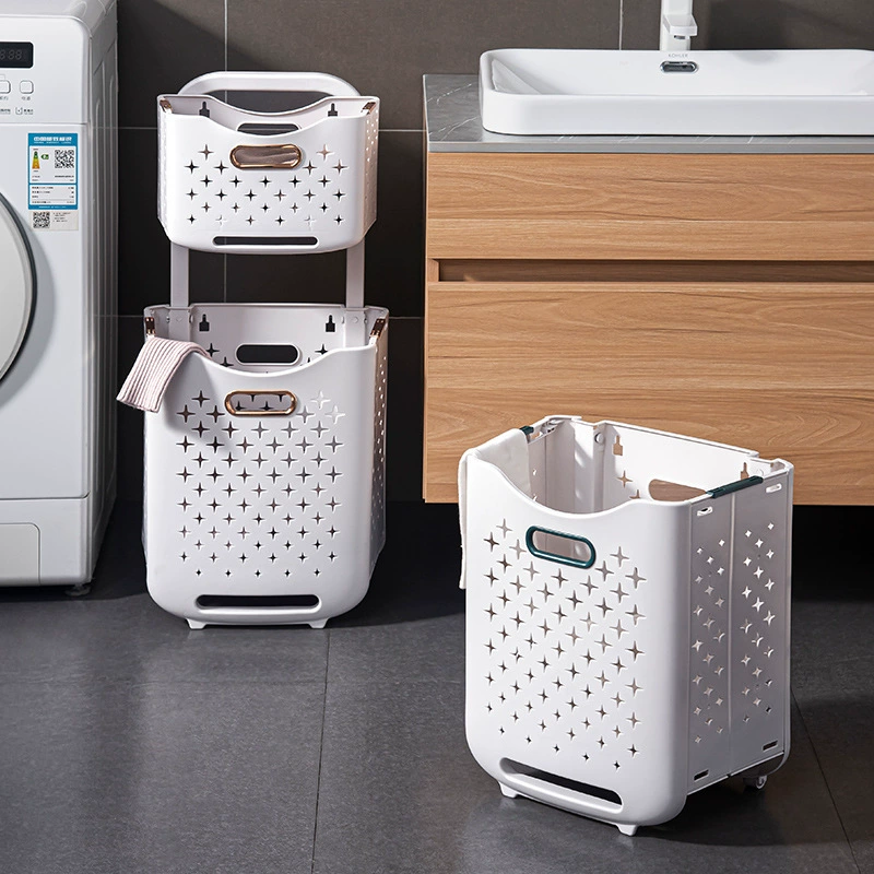 Foldable Laundry Basket Storage System by 其他 — Space-saving, durable; Ivory/White, Elegant Green, Rose Gold