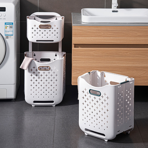 Zuocheng factory direct sales plastic combined two-layer laundry basket clothes storage basket pulley dirty clothes bucket dirty clothes basket
