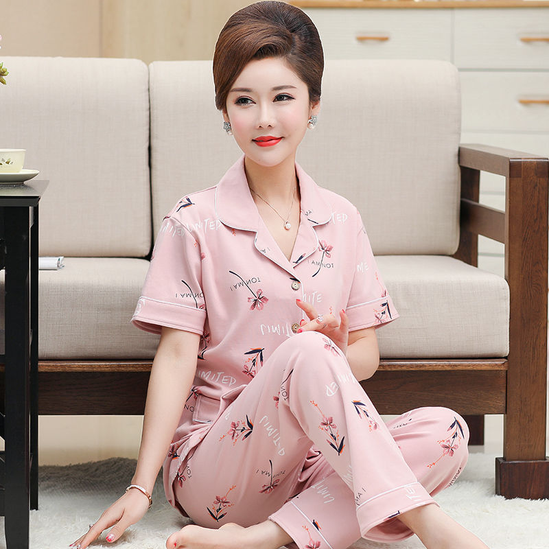 Pijamas de verano para mujer 100% pantalones de manga corta de algodón ropa para el hogar verano para mujer talla grande más delgada primavera y verano traje de dos piezas