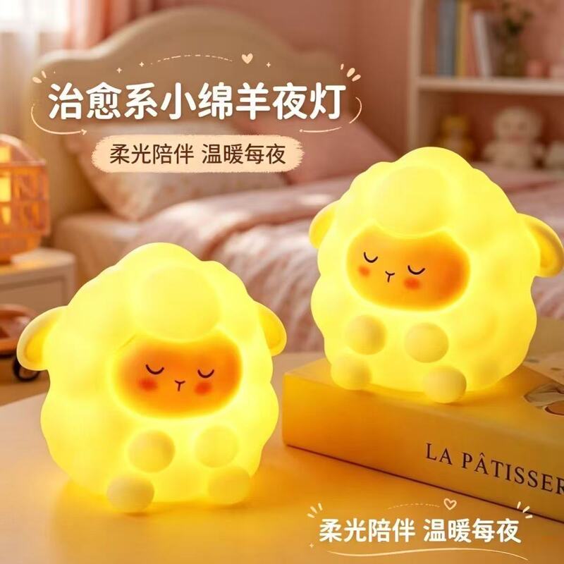 Night Light for Dormitory Bedroom Bedside, Cartoon Soft Light Little Sheep Sleep Lamp, Tap Light for Night Use