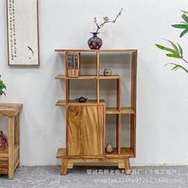 老榆木多宝阁侘寂风实木博古架玄关柜餐边柜茶具展示架收纳储物架
