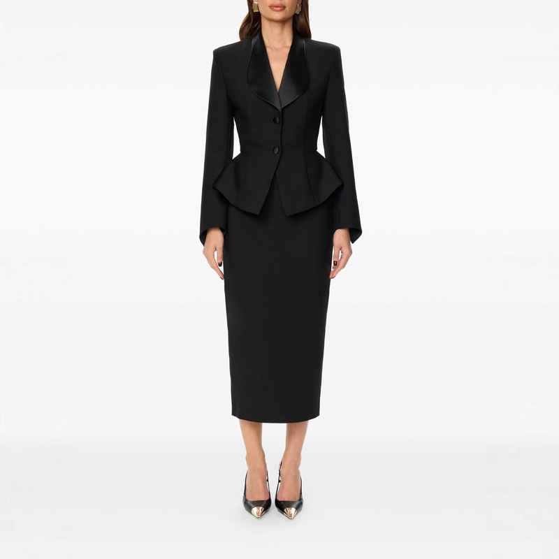 2026 Spring and Autumn New Fashionable Workplace Long Sleeve Women's Solid Color Slim Fit Ruffle Hem Satin Lapel Short Blazer 2026 Spring and Autumn New Fashionable Workplace Long Sleeve Women's Solid Color Slim Fit Ruffle Hem Satin Lapel Short Blazer