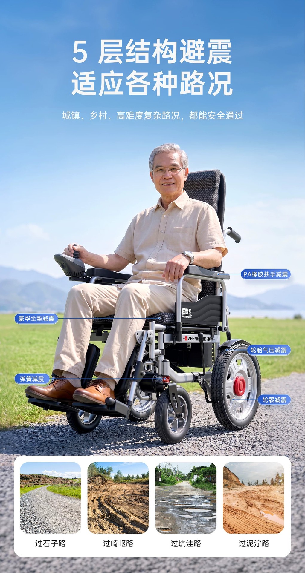 Smart, fully automatic electric wheelchair designed for the elderly, foldable and lightweight, a four-wheeled mobility aid for seniors and people with disabilities