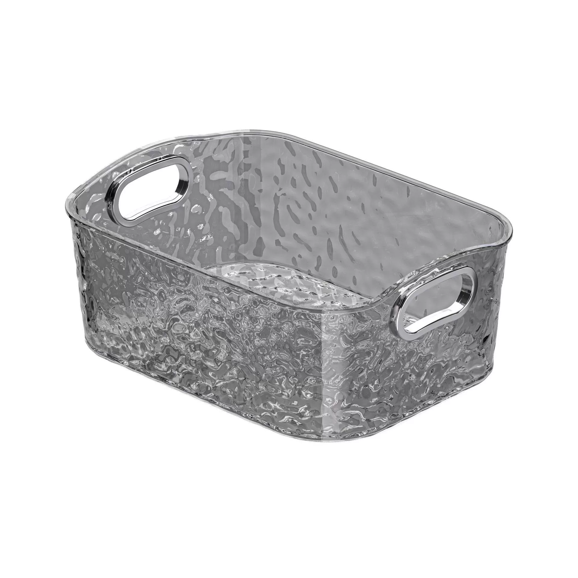 Vanity Storage Basket, Handled Clear or Black-Tea Plastic, Small and Large Sizes