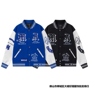 Popular Foreign Trade Am1R1 Sanskrit Heavy Embroidery Jacket Unisex Casual Straight Single-Breasted Baseball Jacket