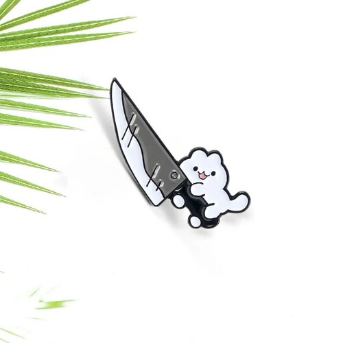 Cute Cartoon Knife Kitten Alloy Pin, Ins Trendy Cute Kitten Hugging Small Knife Badge, Fashion Accessory