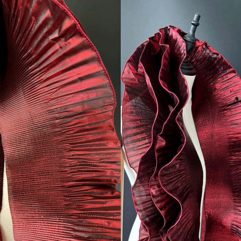 Металлическая Глянцевая волна большим кружевом плиссированная рюшами платье для укладки декоративная дизайнерская ткань