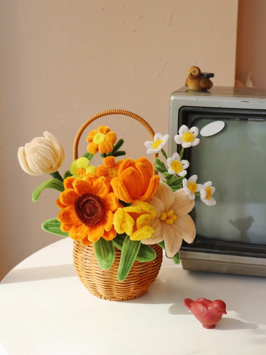 Hecho a mano DIY Twisted stick Lotus bouquet paquete material cesta de flores artificiales regalo cumpleaños del Día San Valentín para la novia