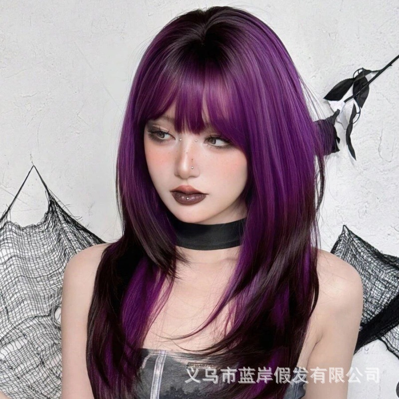 Nuevo flequillo de color degradado, cabello rizado de longitud media de alto nivel, peinado y reducción de la edad, peluca de dopamina de verano, tipo de cabello completo