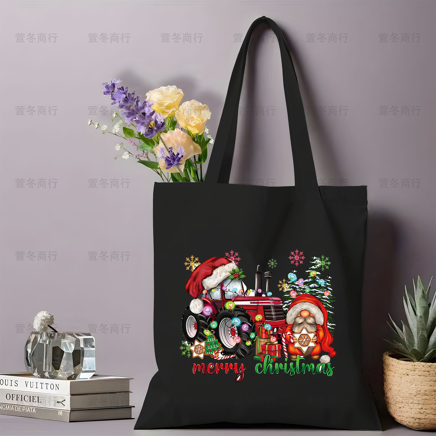 Bolsa de lona de Santa Claus de dibujos animados estudiantes bolsas de lona de mano de Navidad bolsas de hombro de gran capacidad ventas calientes transfronterizas