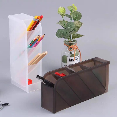 ins desktop storage pen barrel frosted four-compartment multi-functional oblique pen holder simple personality student transparent pen holder