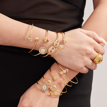 梦幻不锈钢锆石海星贝壳开口手镯镀18k真金可调节爱心猪鼻子手饰