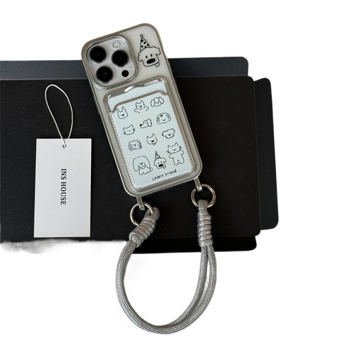 Electroplated hanging strap model suitable for Apple iPhone 16 Pro Max cat card slot phone case for iPhone 15/13