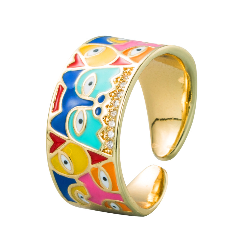 Retro Colorful Oil Eye Copper Gold-plated Ring Wholesale Nihaojewelry display picture 6