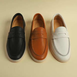 Spring and Summer Slip-On Genuine Leather Men's Casual Shoes, Lightweight Loafers, Breathable Beanie Shoes, Versatile British Fashion Shoes