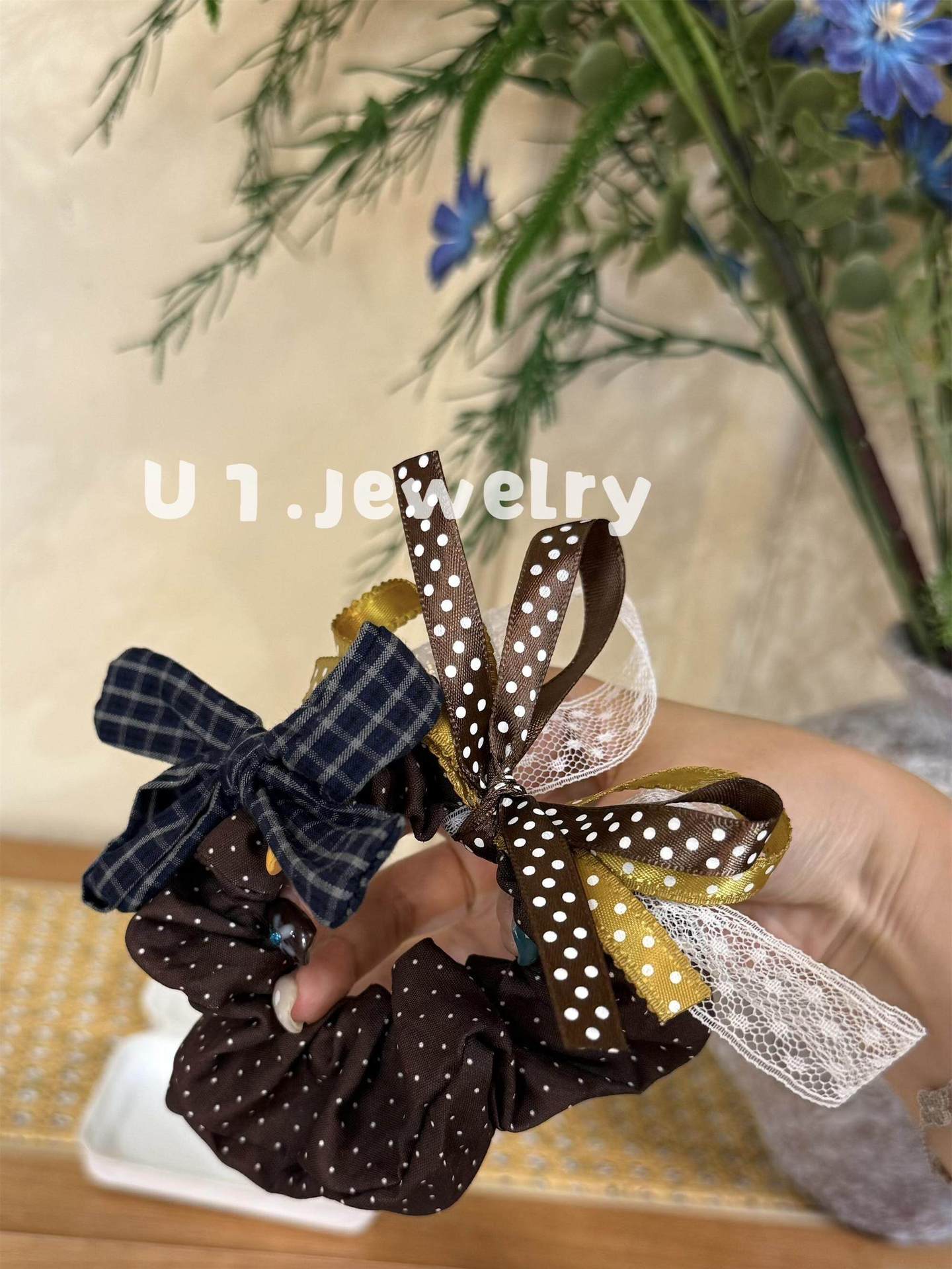 Youyijia stylish and unique double-layer bow hair tie, colorful polka dot plaid, girl's ponytail hair accessory