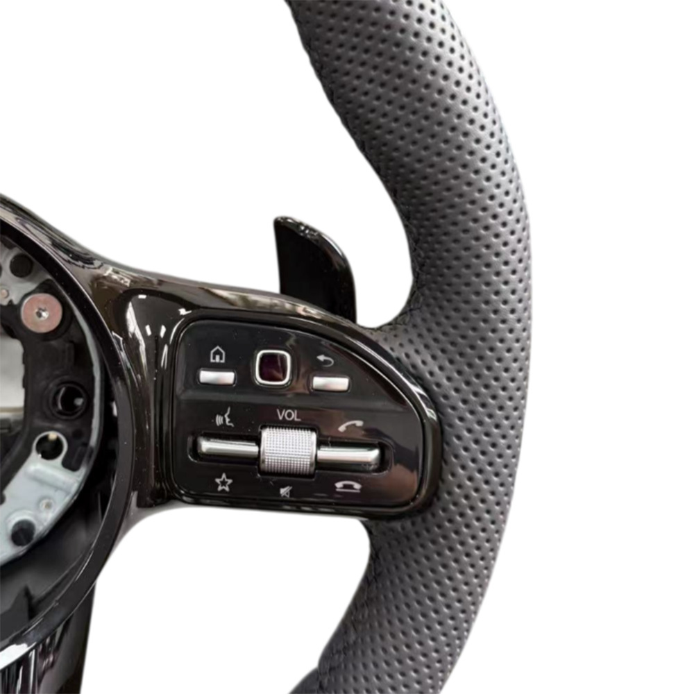Suitable for Mercedes-Benz AMG beige and black left and right steering wheel with buttons, silver paddle shifters, and modified steering wheel base