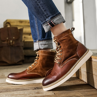 Cross-border Men's Martin Boots British High Top Shoes Retro Leather Boots Handmade Workwear Boots Top Layer Cowhide Motorcycle Boots