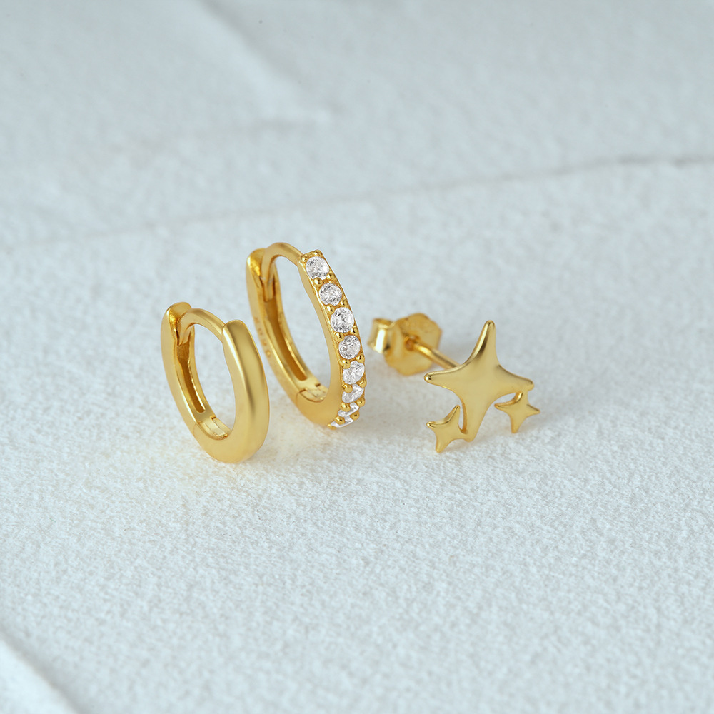 3g Weight Hoop Earrings, Ear Studs Classification 1 Set Quantity Daily Occasion 925 Sterling Silver Material Star, Butterfly Pattern Women's Gender Plating Design Simple Style Style 1 Set 925 Sterling Silver Star Butterfly Hoop Earrings Ear Studs 47