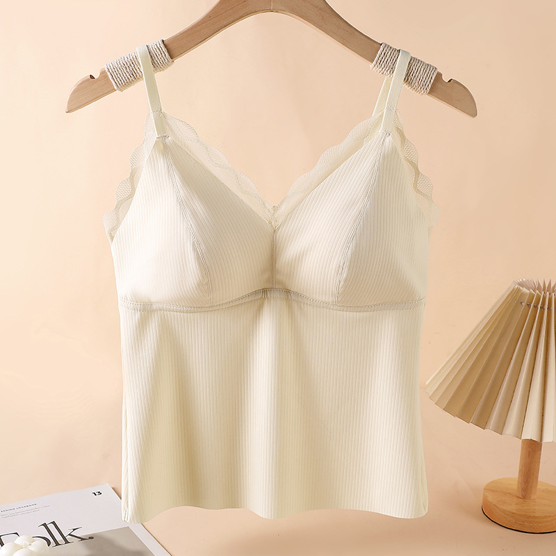 Cordón de belleza de espalda pequeña chaleco de mujer ropa interior delgada taza fija larga ropa interior base de la camisa de verano