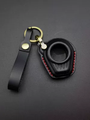 Static Rod/Key Bag Little Bear Dundun Motorcycle - black-leather-red-thread