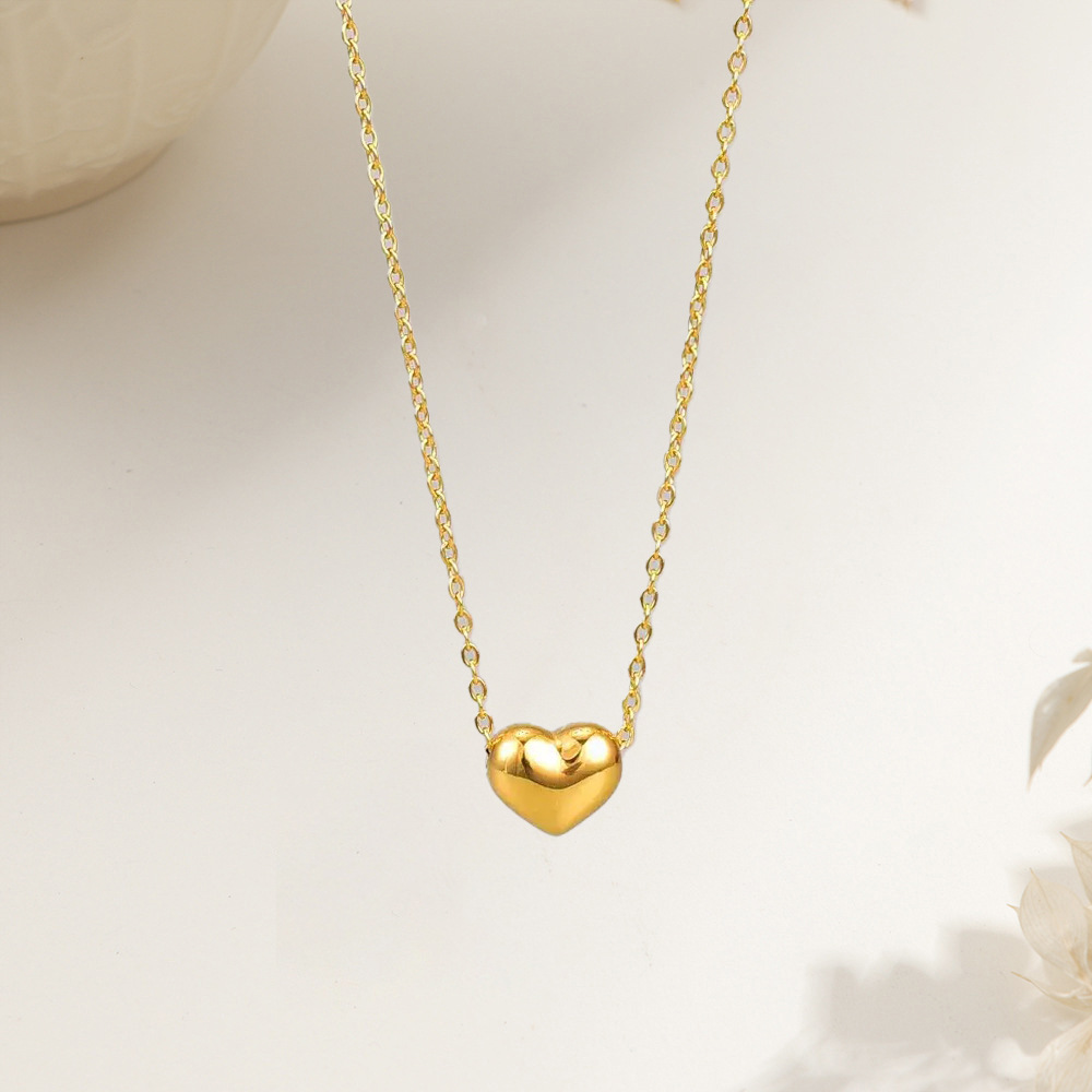 Three-Dimensional Heart Titanium Steel Necklace Plated with 18K Gold Heart Style High-End Bathable Clavicle Chain Jewelry for Women That Does Not Fade