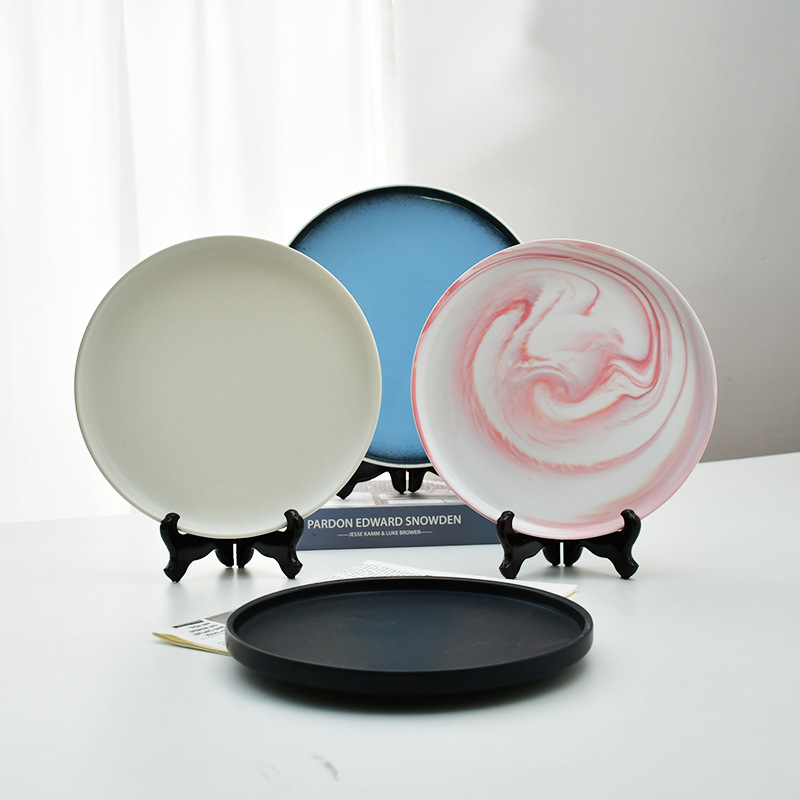 Plato de filete Plato de cerámica de mármol Plato de platos de restaurante Plato de hierba Plato de filete casero Plato de hotel Plato de comida occidental