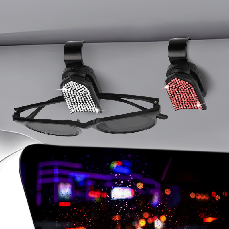 Cross-Border New Car Accessories: Rhinestone Car Document Holder, Car Sun Visor Sunglasses Holder, Receipt Holder, Interior Decoration