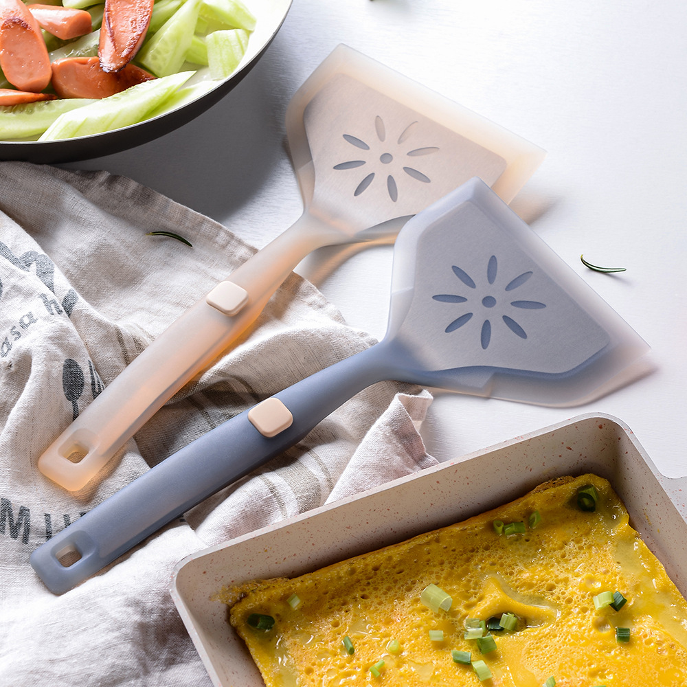 German translucent silicone wide mouth frying spatula, high temperature resistant jade cooking spatula, home kitchen cooking silicone spatula
