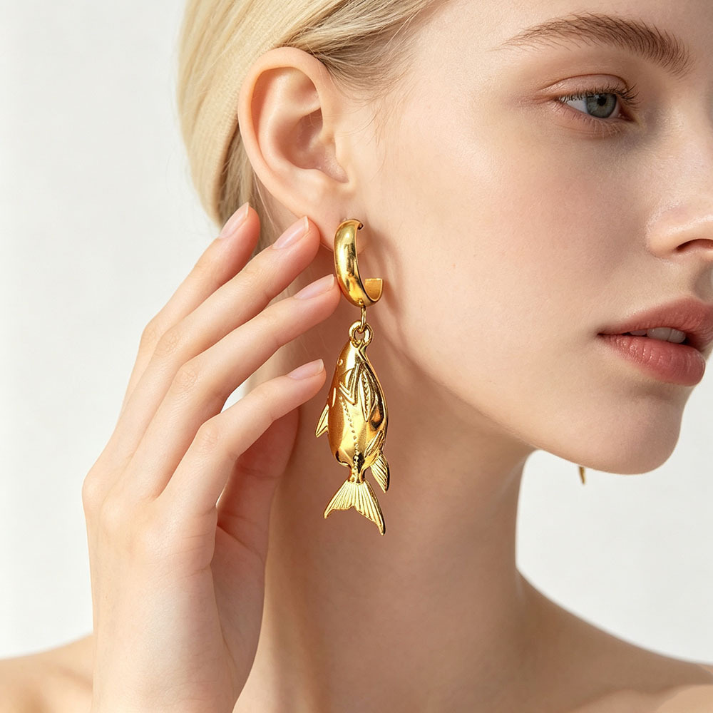 Diseño único retro nicho de alta sensación pendientes de acero inoxidable flores animales pendientes irregulares joyas de lujo ligero