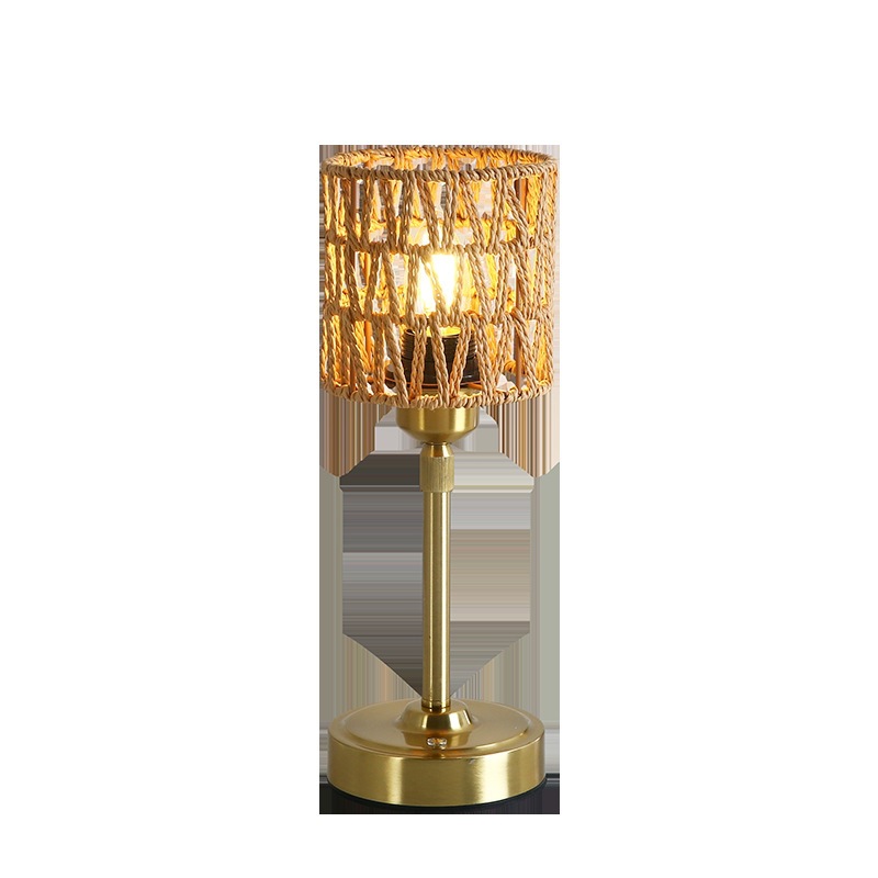 Cross-Border Rattan Woven Dimmable Table Lamp USB Charging Atmosphere Lamp for Bedroom, Outdoor, Bar Counter, Led Lamp for Desk and Dining Table