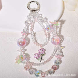 花朵合金串珠手机链挂绳女款ins时尚精品手作小清新双链手腕挂链