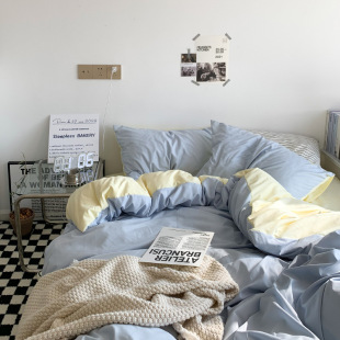 Ins Style Double Washed Cotton Four-Piece Set for Home Student Dormitory Single Three-Piece Quilt Cover Bed Sheets Bedding