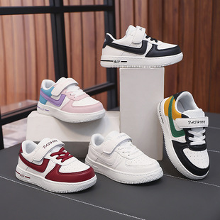 New Children's Shoes for Boys and Girls 2025 New Velcro Spring Leather Sports Children's White Shoes Skateboard