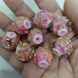 个性粉系重工彩钻三叶花珠 DIY手工串珠散珠串笔手机链饰品配件